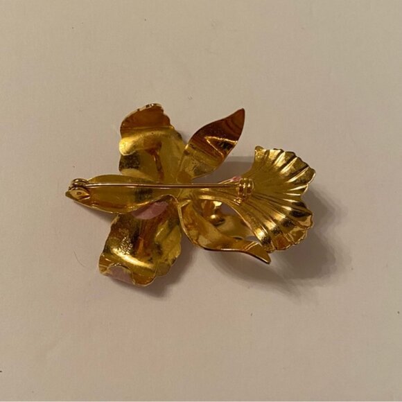 CERRITO ORIGINAL 1982 BROOCH PIN PINK ENAMEL GOLD TONE FLOWER IRIS ORCHID - Picture 7 of 8